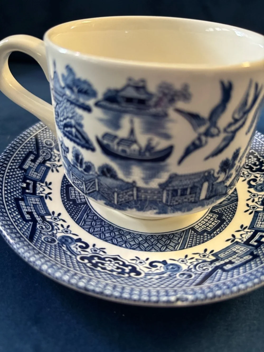 Churchill Blue Willow Porcelain Saucer and Cup Set